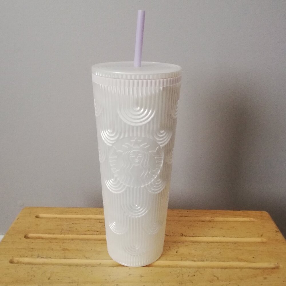 2022 Starbucks White Pearl Mermaid Scales Drink Tumbler 24oz